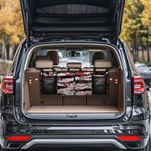 Hanging Car Trunk Organizer Halloween Blood Splatter Print Car Back Seat Storage Bag Auto Cargo Bag Collapsible Auto Interior Accessories for Sedans SUV Jeep Trucks MPV Van