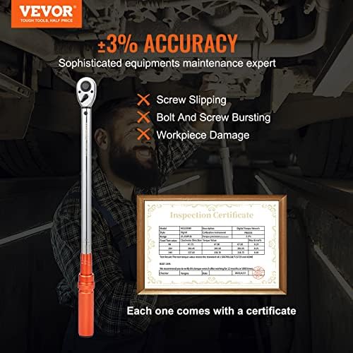 VEVOR 1/2-inch Drive Click Torque Wrench 25-250ft.lb/34-340n.m, Dual-Direction Adjustable Torque Wrench Set with Mechanical Dual Range Scales and Adapters Extension Rod - Image 2