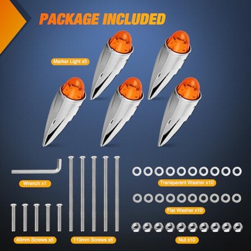 Nilight Cab Roof Marker Light 5 PCS 18 LED Amber Torpedo Top Clearance Lamp
