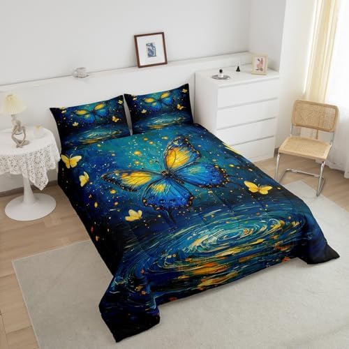 Feelyou Butterfly Bedding Set Twin Size Butterflies Print Comforter Set for Kids Boys Girls Girl Butterfly Floral Comforter Beautiful Butterfly Duvet Set - Image 3