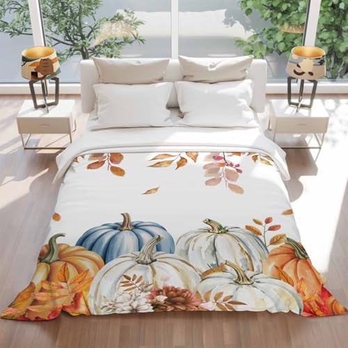 DecorLovee Orange Blue Thanksgiving Fall Blanket 50"x80", Reversible Pumpkins Throw Blanket for Couch/Bed, Autumn Botanical Lightweight Soft Throw Blankets for Adult, Warm Fuzzy Blankets for Winter - Image 6