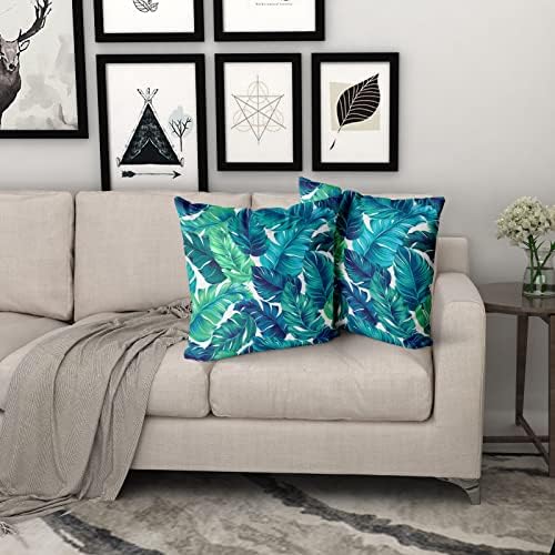 Sweetshow Tropical Leaves Pillow Covers 12x12 Inch Summer Decorative Green Palm Leaf Throw Pillow Covers Set of 2 Soft Cotton Pillow Case Square Cushion Covers for Home Couch Sofa Patio Bedroom - Image 5