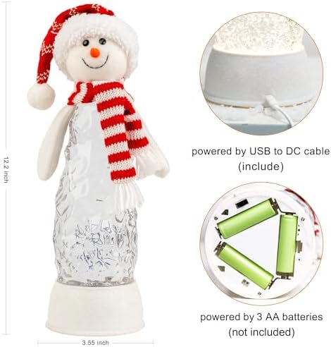 Christmas Snowman Snow Globes Lantern Musical Lighted Water Lantern Snow Globe Swirling Glitter Snowglobes with 6H Timer USB Operated Snowglobe Christmas Decoration for Home & Gift- Red Hat - Image 6