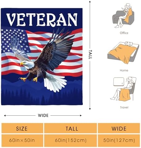 Veteran Gifts for Father Dad Men, American Stars Flag Eagle Throw Blanket Present for Veterans Day Retirement Birthday Christmas 50"x60" - Image 2