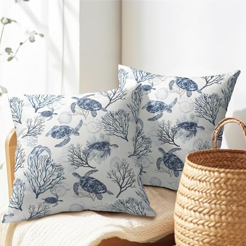 Summer Pillow Covers 18x18 Inch Set of 2, Sea Turtle Throw Pillow Covers Ocean Beach Pillowcase, Coral Starfish Decorative Seasonal Cushion Case Couch for Indoor Outdoor Home Decor - Image 6