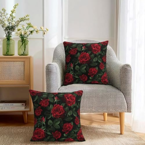 KiuLoam Black and Red Roses Pillow Covers 20x20 Set of 2, Vintage Romantic Valentine Print Decorative Throw Pillow Cases, Farmhouse Style Cushion Covers for Sofa Couch Living Room Bedroom - Image 3