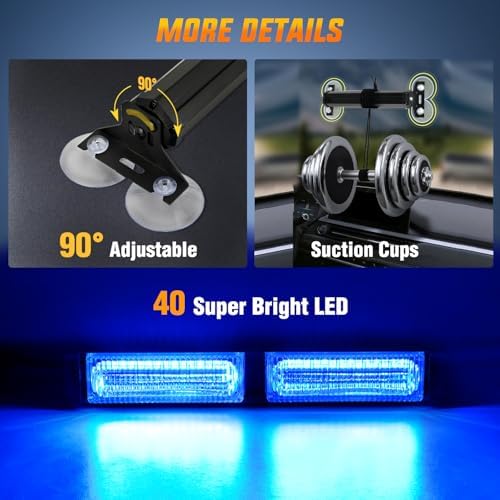 Nilight 40LED Blue Emergency Strobe Traffic Advisor Light Bar with Suction Cups Dash Safety Warning Hazard Flashing Lights Interior Front/Rear Windshield for Trucks Construction Vehicles