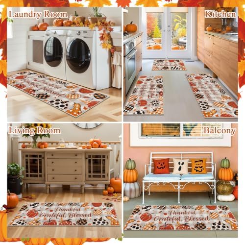 U'Artlines Fall Plaid Pumpkin Kitchen Rugs with Runner Sets 3 Piece - Image 4