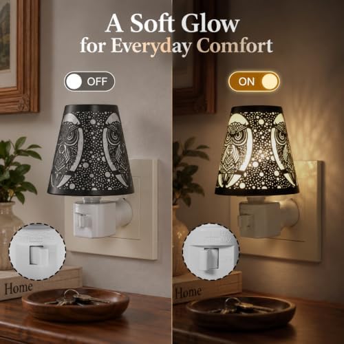 Owl Night Light Plug In, Metal Wall Light, Warm White, Manual On/Off Switch - Image 4