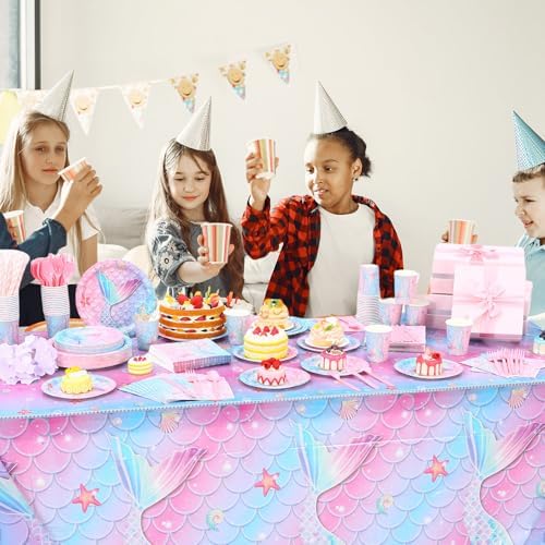 Funnymoom 452 Pcs Mermaid Party Decorations Include Sea Mermaid Paper Plates Napkins Cups Tablecloth Cutlery Straws Ocean Tableware for Baby Shower Birthday Party Supplies - Image 5
