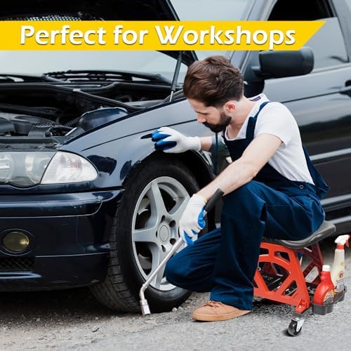 MaxWorks 50957 Ergonomic Seat Mechanic Stool Chair 22.9" L x 13.9" W x 17" H, with 4pcs 2.5" Swivel Casters, with Tool Tray for Workshop, Garage, Auto Repair - 300 Lbs Capacity - Image 7