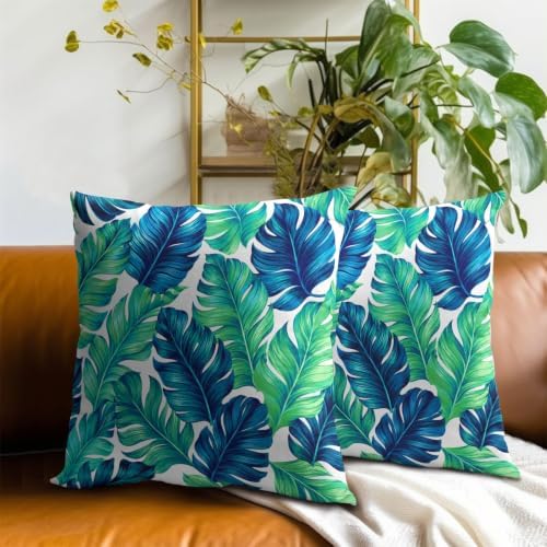 Sweetshow Tropical Leaves Pillow Covers 22x22 Inch Summer Decorative Green Palm Leaf Throw Pillow Covers Set of 2 Soft Cotton Pillow Case Square Cushion Covers for Home Couch Sofa Patio Bedroom - Image 7