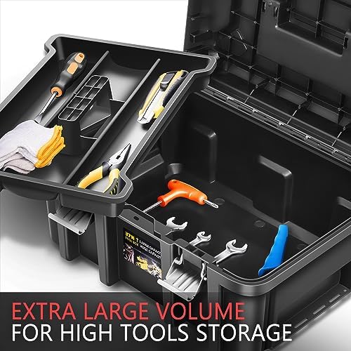 ‎DNA MOTORING 2pcs Tool Boxes Set - Lockable Organizer Storage Portable Toolbox with Removable Tray for Workshop Garage & Household, Large Capacity, TOOLS-00310 - Image 6