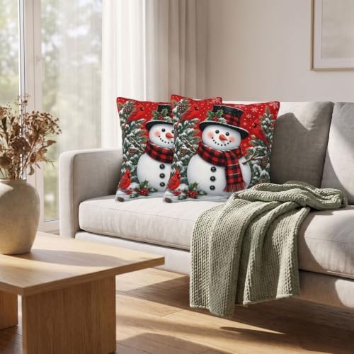 Red Christmas Snowman Pillow Covers 24x24 Set of 2 Winter Holiday Decor - Image 6