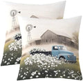 Manfei Rustic Cabin 22"x 22" Pillow Covers,Vintage Treal Truck Farmhouse Throw Pillow Case Covers,Natural White Daisy Flowers Vintage Double Sides Print Cushion Covers,2 Pack by Manfei