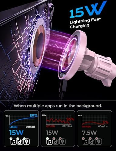 LISEN 15W MagSafe Car Mount Charger for iPhone 18 Pro Max, [Light Pink] Magnetic Wireless Car Charger, Dashboard & Air Vent Car Phone Holder Mount for iPhone 17-12, Samsung, Car Accessories for Women