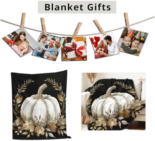 Fall Blankets and Throws White Pumpkin Print Blanket for Couch Bed Room Home Autumn Harvest Flannel Throw Thanksgiving Decor Gifts (49"x59") - Image 5