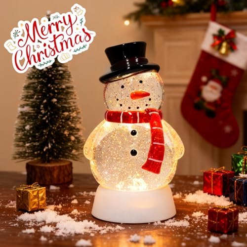 Christmas Snow Globe Snowman Lighted Musical Glitter Globe Battery Operated or USB Powered with Timer Water Glittering Snowing Globe for Christmas Party Home Table Decorations Gifts (Snowman) - Image 7