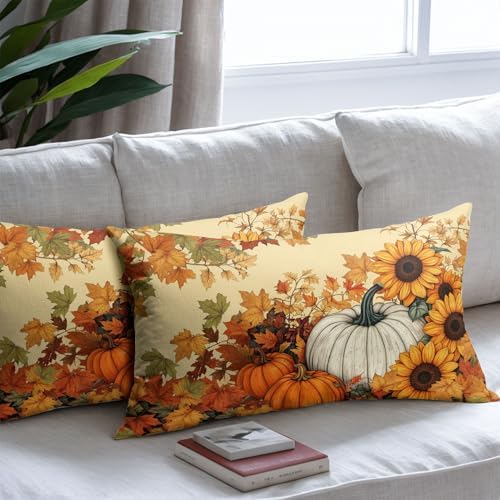 Fall Sunflower Pillow Covers 12x20 Set of 2 Pumpkin Thanksgiving Harvest - Image 7