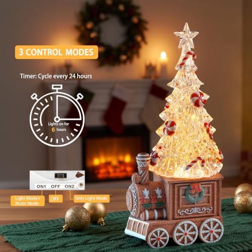 Christmas Train Snow Globe with Music, Lighted Christmas Tree Water Lantern with Swirling Glitter, USB & Battery Powered with Timer, Candy Cane Christmas Decorations Indoor Gifts - Image 2