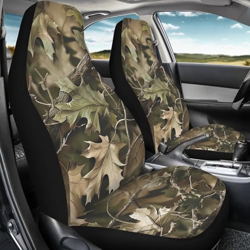 Camouflage Oak Hunting Wood 2pcs Car Front Seat Covers Protectors, Anti-Slip Seat Cover with, Interior Decor Car Accessories, Universal Fit for Car SUV Trucks