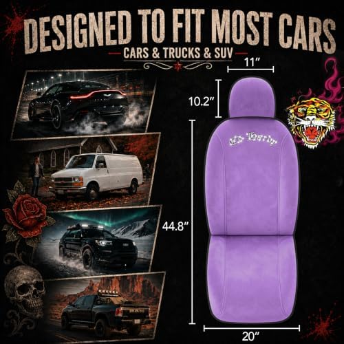 ED HARDY Car Seat Covers, Purple Soft Short Plush & Silver Diamond Graphic