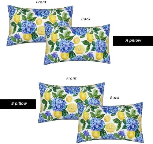 KiuLoam Summer Lemon Hydrangea Lumbar Pillow Covers 12x20 Set of 2 Blue Yellow Floral Decorative Throw Pillow Covers Outdoor Farmhouse Cushion Cases for Sofa Couch Bed Living Room Decor - Image 6