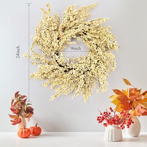 Fall Wreath Artificial 24 inch White Berry Wreaths - Image 2