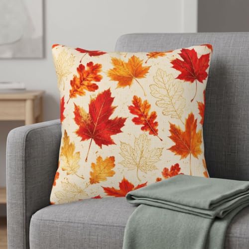 Fall Leaf Throw Pillow Covers 18x18 Set of 2, Thanksgiving Cushion Covers - Image 2