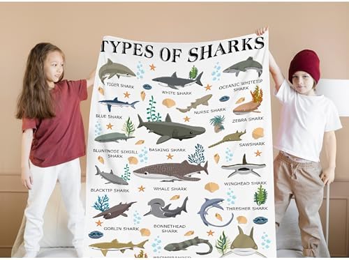 Types of Sharks Blanket Gifts for Women Teens Men Adult Shark Lovers - Shark Print Plush Cozy Warm Fuzzy Throw Flannel Comforter Sheet Decor for Birthday Home School Car Bed Couch Sofa - 50" X 60" - Image 7