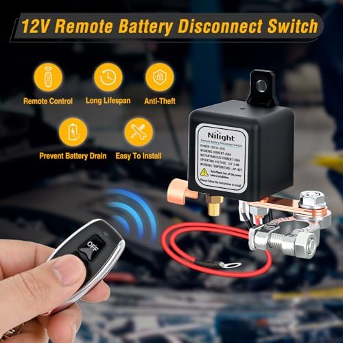 Nilight Remote Battery Disconnect Switch 12V 250A w/Black Negative Cable