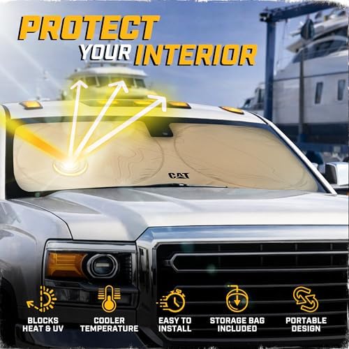 Windshield Sun Shade for GMC Sierra 2500 2015-2019, Foldable Front Window Sunshade, UV Heat Blocker, Interior Protection Sun Shield, Keeps Truck Cab Cool, Heavy-Duty Truck Accessory - Beige