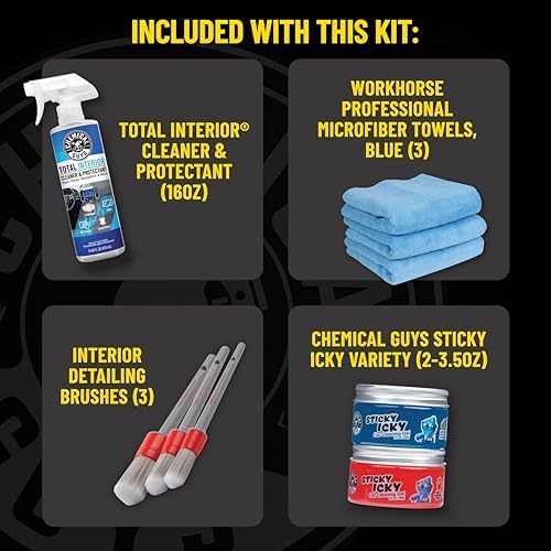 Chemical Guys, 10-Piece Interior Cleaning Kit, Cleaner, Brushes, Gel & Bag