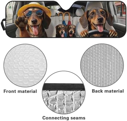 Renewold Automotive Windshield Sunshade for Jeep Wrangler JK JL JLU 1997-2023 Gladiator JT 2020-2023 Car Front Window Shade Sun Shield Sun Visor Funny Dachshund Driving Blocks Heat Sunlight UV Glare
