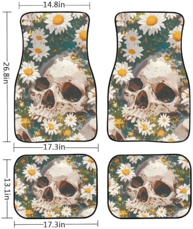 Skull Car Floor Mats All Weather Car 1st & 2nd Daisy Floor Mats Interior Carpet Universal for SUV Sedan Car Trucks