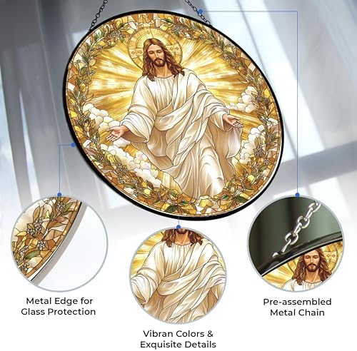 Jesus Christ Suncatchers for Windows,6.3” Stained Glass Window Hangings,Hand-Painted Glass Panel Perfect for Home Décor - Image 3