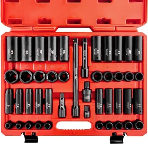 NEIKO 02330A 1/2 Impact Socket Set, 45 Piece Deep and Shallow Assortment, Metric Sizes 9mm to 32mm, Chrome Vanadium Steel, Extension Bars, Universal Joint and Adapter, 1/2" Drive Deep Well Set by NeikoTools