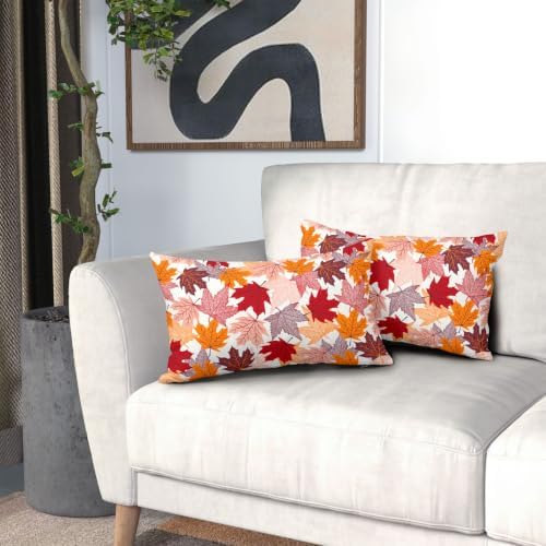 Sweetshow Fall Leaves Pillow Covers Set of 2 Cotton 20x12 Inches - Image 7