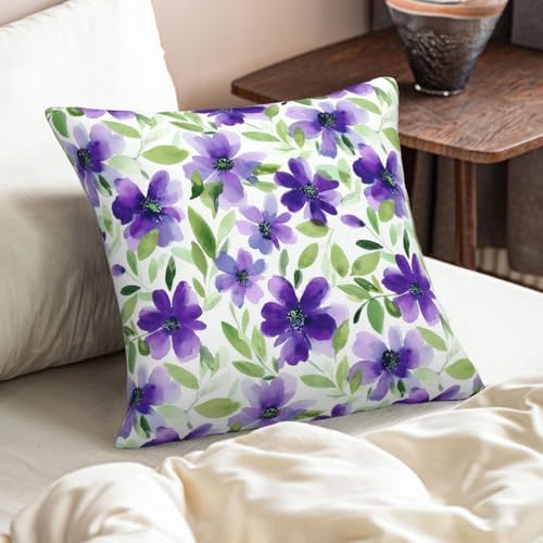 KiuLoam Spring Floral Pillow Covers 20x20 Inch Set of 2, Green Purple Watercolor Flower Decorative Throw Pillows, Farmhouse Outdoor Square Cushion Cases for Sofa Couch Bed Home Decor - Image 6