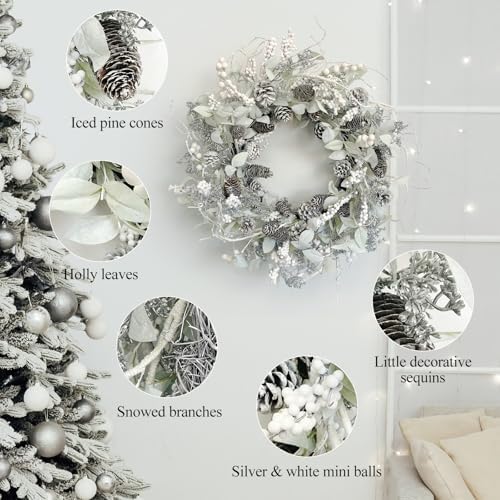 26 Inch Fall Wreath for Front Door with Frosted Pine Cones - Image 3