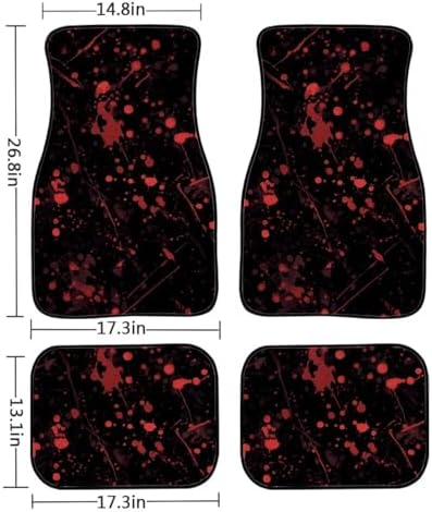 Paint Splatter Car Rubber Floor Mat, Abstract Red Splash 4PCS Front and Rear Mats, Gothic Bloodstain Non-Slip Floor Mats Heel Pad Fit for SUV Van Truck Car