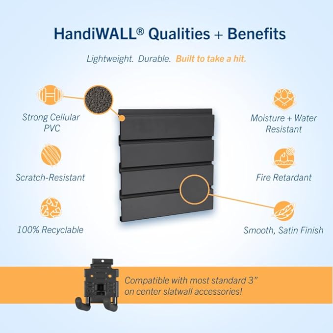HANDIWALL PVC Slatwall Garage Wall Organizer, 4x2ft Heavy Duty Framed Slatwall - Image 3