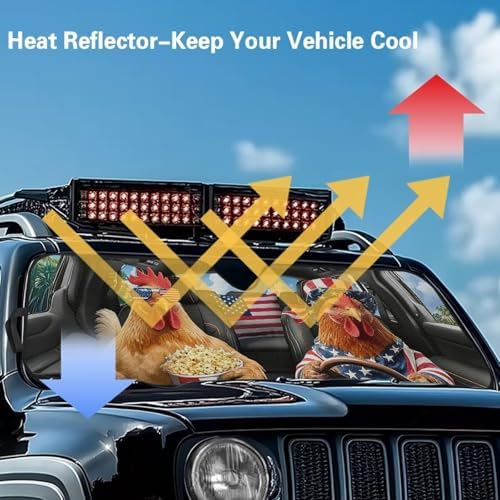 Renewold Car Windshield Sunshade Auto Front Window Sun Shade for Jeep Wrangler JK JKU JL 1997-2023 Funny Rooster Driving Sun Visor Car Window Shade Shield Blocker Compatible with Jeep Gladiator JT
