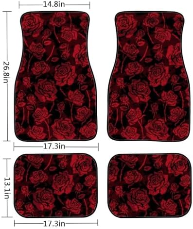 Red Rose Car Floor Mats for Women, Automotive Floor Mats Universal Car Carpet Mat Set 4 Piece Non Slip Foot Pads for Cars Red Cars Interior Accessories Universal Fit
