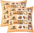 Manfei Fall Thanksgiving Day Double Sides Print Pillow Covers,Autumn Harvest Pumpkin Sunflower Turkey Throw Pillow Case Covers,Retro Orange Yellow Plaids Patchwork Cushion Covers,2 Pack 24"x 24" by Manfei