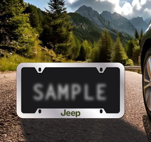 Jeep with Green Epoxy Logo Chrome Plated Metal License Frame - Bottom Notched 4hole