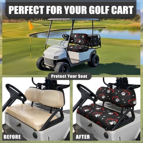 Yewatlles Golf Cart Seat Blanket Cover Universal Cushion Cover for Club Car Summer Anti-Hot Golf Cart Seat Towel Protector 2-Person Cute Paw Heart