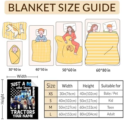 Personalized Tractor Blanket for Boys Men, Cute Farm Trucks Throw Blanket Gifts for Kids Adults Truck Lovers, 60x80 Inches Custom Name Black Soft Flannel Car Blankets for Couch - Image 5