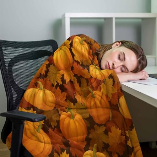 DecorLovee Orange Pumpkins Fall Blanket 50"x60", Reversible Thanksgiving Throw Blanket for Couch/Bed, Maple Leaf Harvest Lightweight Soft Throw Blankets for Women, Warm Fuzzy Blankets for Winter - Image 7