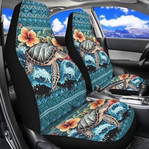 Boho Turtle Aztec Car Seat Covers Universal Front Seat Cover Stretch Polyester Fabric Cover Removable Automotive Accessories Universal Fit for Most Cars